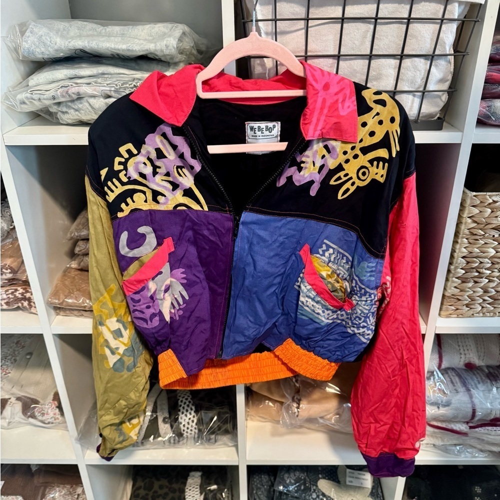 Womens Vintage 90s We Be Bop Multicolor Graphic Jacket